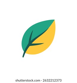 Features a flat design style of a vibrant green and yellow leaf. The simple vector illustration is isolated against a clean white backdrop.