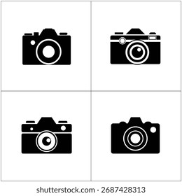 Features four vintage camera icons placed in a grid layout, design offers a variety of views on a transparent backdrop.