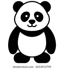 Features a full-bodied, cheerful panda with simple, black monochrome shapes highlighting its classic markings, creating a cute design. The background is transparent.