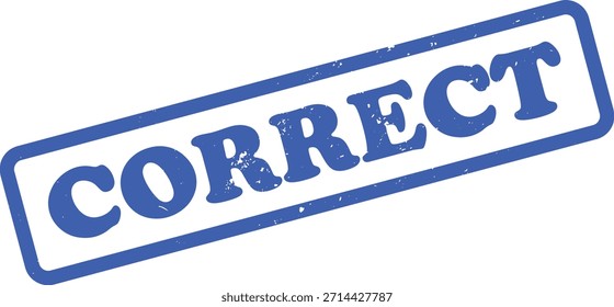 Cuenta con un sello grunge Correct en tinta azul, enmarcado por un rectángulo redondeado, establecido sobre un fondo blanco limpio. Observe los bordes intencionales imperfectos.