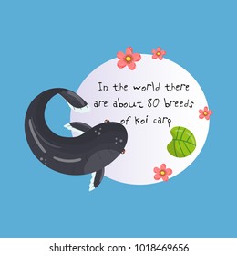 Features of Hajiro Carp Koi, traditional sacred Japanese fish, element for creating your own infographic design with handwritten text, vector Illustration