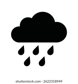 Features an illustration of a dark cloud with raindrops, isolated on a transparent backdrop, symbolizing rainy weather and meteorological conditions.