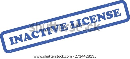 Features an isolated rectangular rubber stamp with rounded corners displaying the words INACTIVE LICENSE in blue with grunge details against a white background.