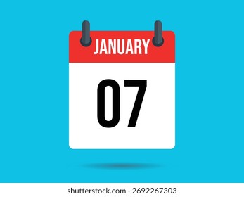 El icono del calendario de la fecha de enero del 07, el mes y la fecha específica se muestran claramente sobre fondo azul claro para las necesidades de la organización.