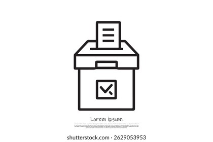 Features a minimalist ballot box icon. Highlighted with a checkmark symbol on the box and a few paper slips, over a transparent background.