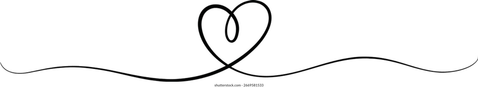 Cuenta con un dibujo minimalista de línea negra de un corazón sobre una línea curva, sobre un fondo blanco, perfecto para agregar un toque de elegancia simple.