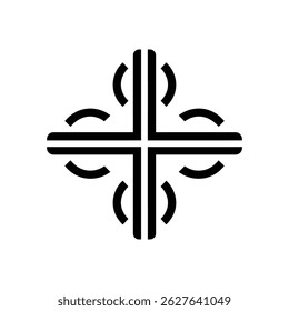 Features a minimalist flat design of an abstract geometric cross symbol with rounded ends. The style is clean and modern, with a transparent background.