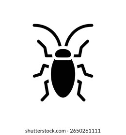 Features a minimalistic black cockroach icon, clearly showing its anatomy with prominent antenna and legs, set against a transparent background for versatile use in projects.
