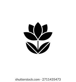 Possui uma flor de lótus minimalista com uma silhueta elegante em preto contra um fundo transparente, projetado para simplicidade e versatilidade.