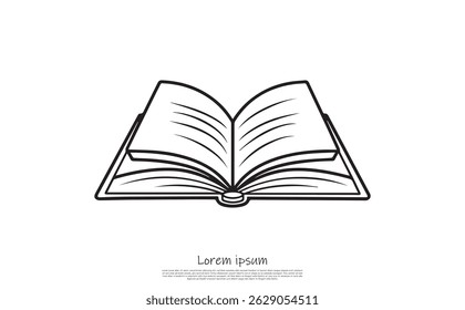 Features open book in line art style on transparent background. Classic education and knowledge symbol. Minimalist design.