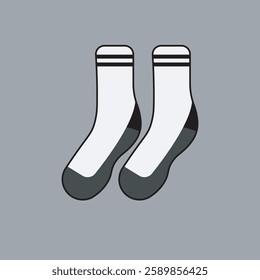 features a pair of white socks in a cartoon style drawn on a light gray background.