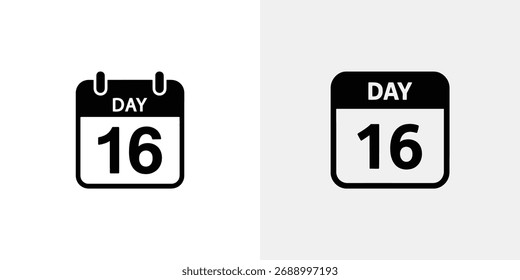 Features a set of simple calendar icons displaying the 16th day, rendered in black with a clean, minimalist design against a transparent background.