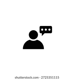 Features a silhouette of a person's upper body with a speech bubble containing three dots floating above their head, set against a transparent backdrop.