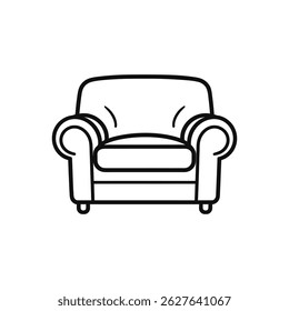 Features a simple armchair icon, depicted with rounded lines against a transparent backdrop, ideal for minimalist designs and easy integration.