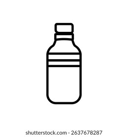 Features a simple black outline of a bottle, including a cap and horizontal stripes on a transparent background, perfect for versatile design applications.