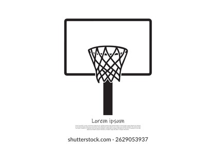 Apresenta um simples desenho de linha de um aro de basquete com rede, renderizado em preto em um fundo transparente. Um elemento gráfico esportivo minimalista.