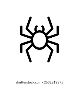Features a simple, minimalist black spider outline icon with a transparent background. Ideal for designs needing a clean, straightforward spider element.