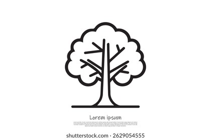 Features a simple tree icon with a rounded canopy, slim trunk, and a few branches, set against a transparent backdrop. Perfect for various design projects.