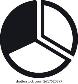 Features a simple vector illustration. A pie chart in black and white, set against a transparent background. Clear, bold, and graphic design.