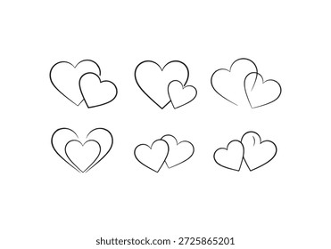 Esta Imagen presenta seis corazones de arte de línea distintos dispuestos en una cuadrícula. Cada corazón está dibujado con una línea negra simple y continua sobre un fondo blanco, creando un diseño minimalista y elegante.