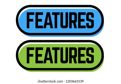 features stamp on white background. Sign, label, sticker.