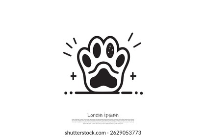 Features a stylized animal paw print design, presented in a bold black vector format with decorative plus signs and dots around it on transparent backdrop.