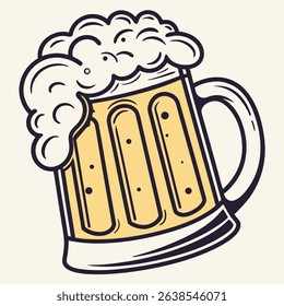 Apresenta uma caneca estilizada de cerveja lager com espuma espumosa. O design inclui linhas simples e um preenchimento amarelo claro, definido contra um pano de fundo branco.
