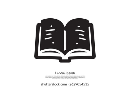 Features a stylized open book icon, rendered in a bold, rounded style and a clean black silhouette against a transparent backdrop.