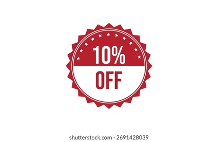 Features a stylized red promotion label with a star design, clearly displaying '10% Off', set against a clean white background, ideal for sales promotions.