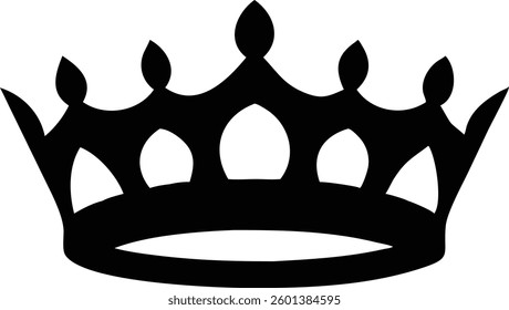Features a stylized silhouette of a crown, bold black shape, embodying power and sovereignty, set against a clean, bright white background.