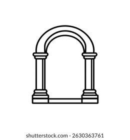Features a symmetrical archway icon in a simple outline style. It has clean lines and a transparent background for easy integration into designs.