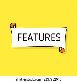 Features text on white paper. Vector icon.