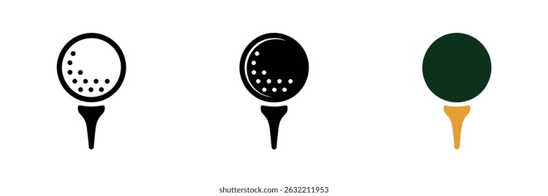 Possui três bolas de golfe colocadas em tees; as duas primeiras são estilo silhueta (preto e branco), a terceira colorida (bola verde, tee amarelo) contra fundo branco.