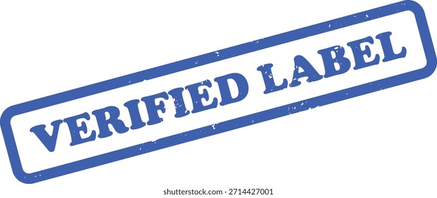 Cuenta con un sello de goma azul inclinado con un relleno blanco que indica una etiqueta verificada con un marco rectangular, agregando un toque auténtico a un diseño limpio.