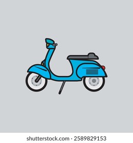 features a turquoise Vespa scooter parked on a light gray background. The scooter is pictured from the right side, featuring a classic Vespa design with a large round headlight at the front, subtle cu