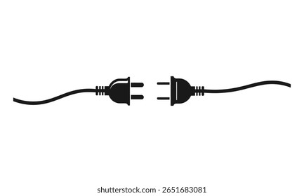 Possui dois plugues elétricos pretos posicionados para conectar, colocados contra um fundo transparente limpo. Isolados para garantir que se destacam.