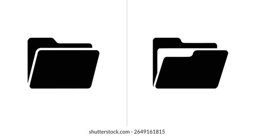 Features two black file folder icons with white divider on white. Ideal for illustrating data storage, organization, or digital document management.