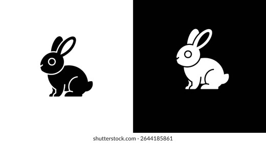 Features two inverted minimalist rabbit icons. One depicts a black rabbit silhouette on a white background, the other a white bunny on black.