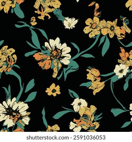 features various floral patterns on a black background
