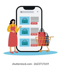 Features vibrant mobile app screens showcasing shopping online categories, user interaction, and a simplified login process.