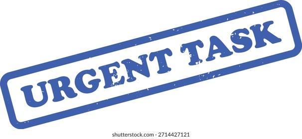Presenta un sello de goma azul desgastado que muestra la frase Tarea Urgente, aislado contra un fondo blanco limpio, insinuando la presión de la fecha límite.