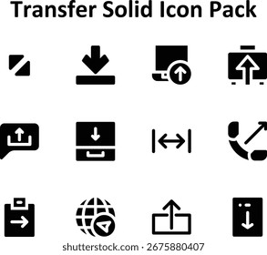 Mit 12 Icons im Filled-Style deckt dieses Set die Kernelemente von Transfer für die moderne Schnittstellenverwendung ab.