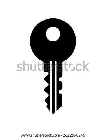Featuring a black key icon with a round head and symmetrical cut pattern, isolated on a transparent background. Simple and clear.