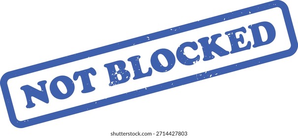 Com um selo de borracha azul com um efeito grunge, mostrando a frase "Não bloqueado" isolado contra um fundo branco limpo