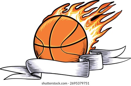  mit einem brennenden Basketball-Logo und einem Band zum Hinzufügen von Text