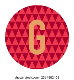 Featuring a captivating red geometric triangle background, this vector badge design highlights a bold golden “G” letter, making it perfect for branding and creative projects.