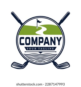 Featuring a crest with golf club and flag, this design captures the essence of the sport. The green golf course with its flagpole adds a touch of elegance to the design