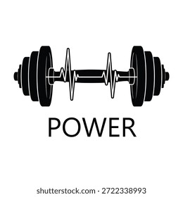 Featuring a dumbbell with the word 'POWER' vector written underneath