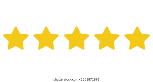 Featuring five symmetrical yellow star shapes arranged horizontally. A simple design suitable for various applications on a clean, white background.