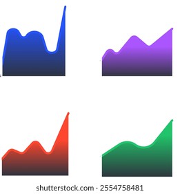 Featuring four vibrant business charts illustrating increasing, decreasing, fluctuating, and peaking trends, perfect for enhancing presentations and reports with clear visual data analysis